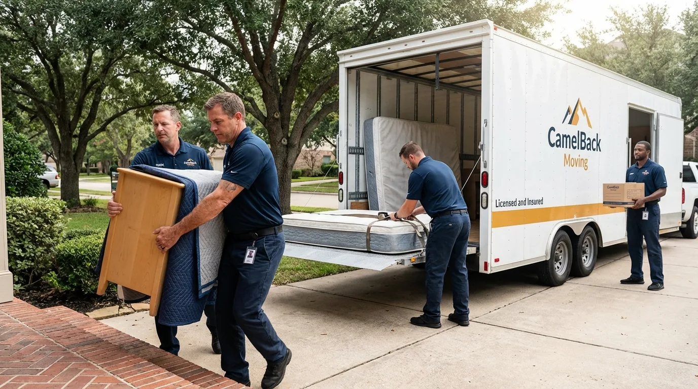 Crew loading residential truck for cross-state move from Adrian, MO