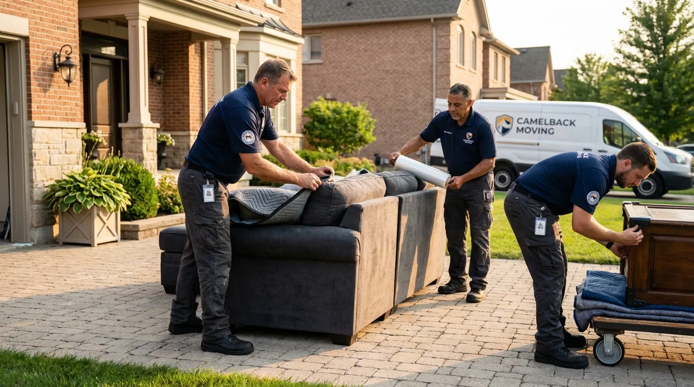 Large estate moving crew wrapping furniture in Adrian, MO
